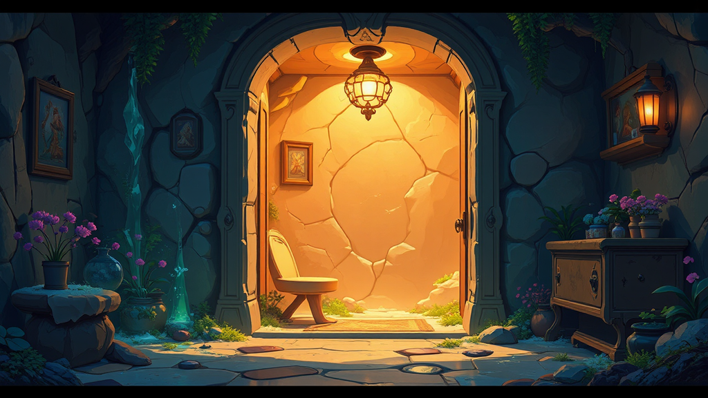 Fantasy cloakroom environment artwork.