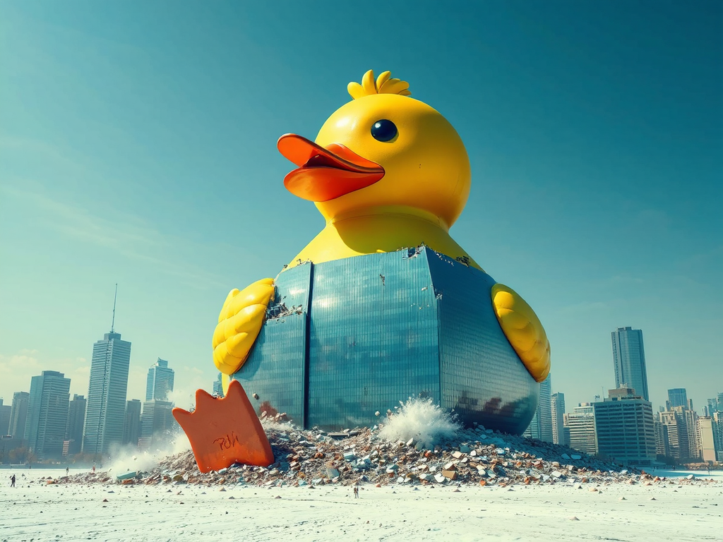 Giant duck demolishes photorealistic