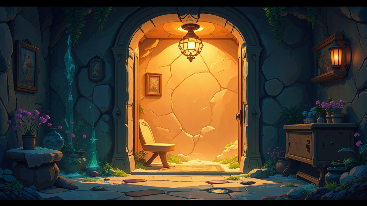 Fantasy cloakroom environment artwork.