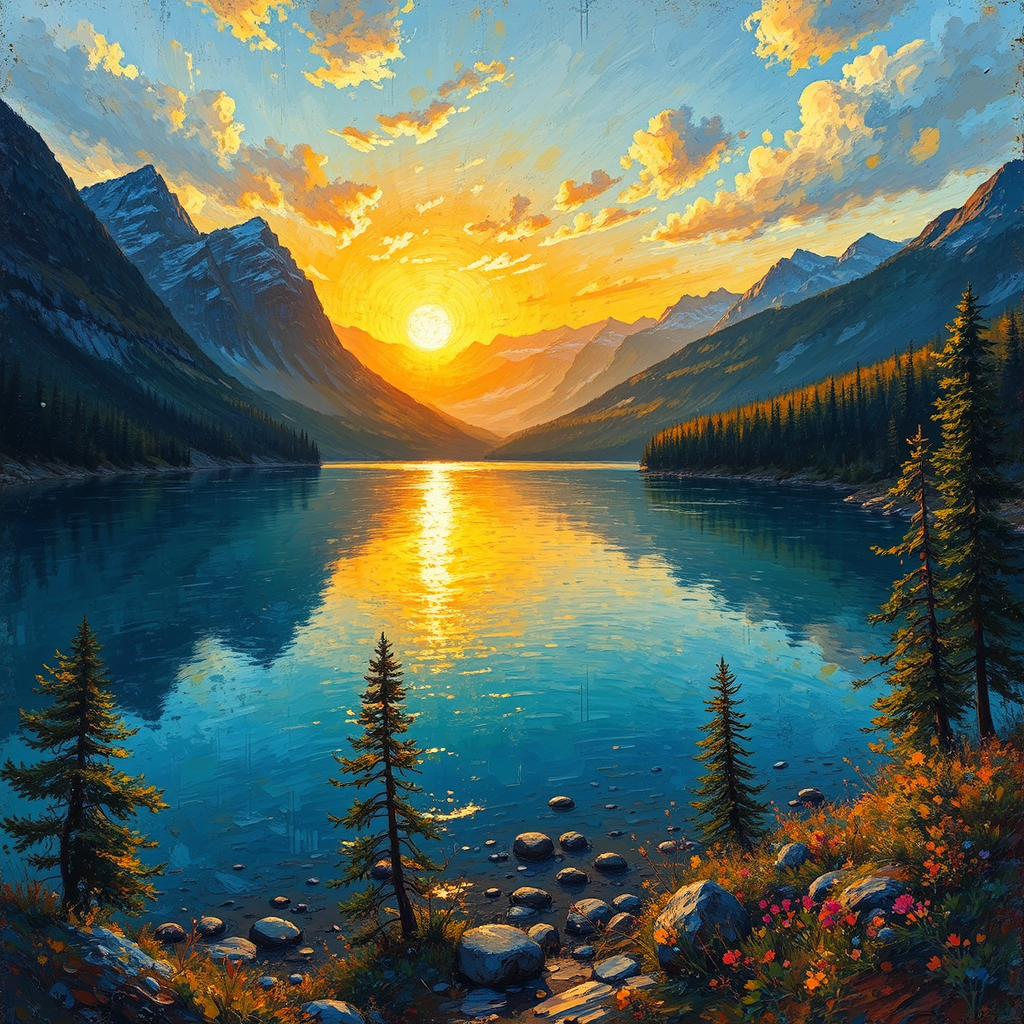 Mountain lake at golden