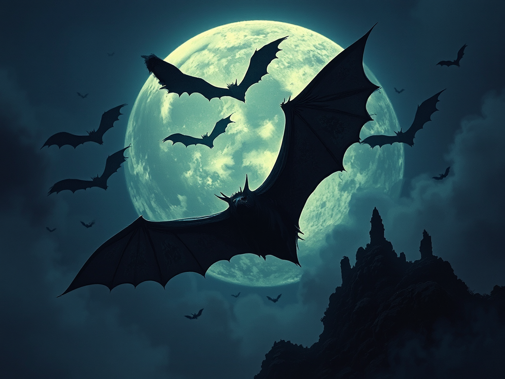 Large black bats fly