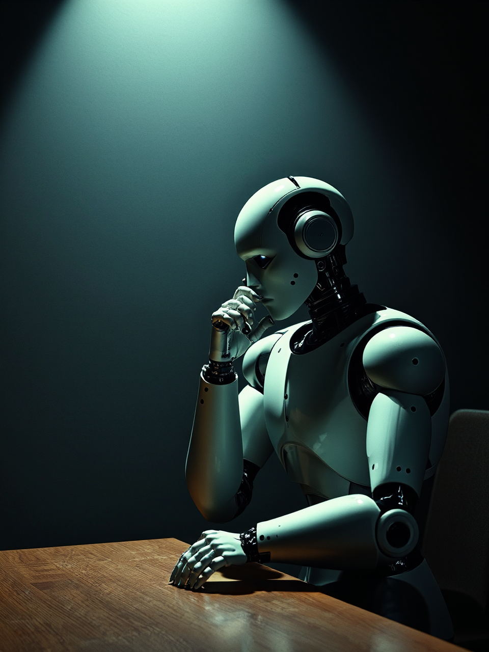Robot Contemplates Existential Questions Alone.