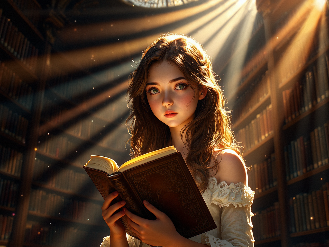 Girl in library holding