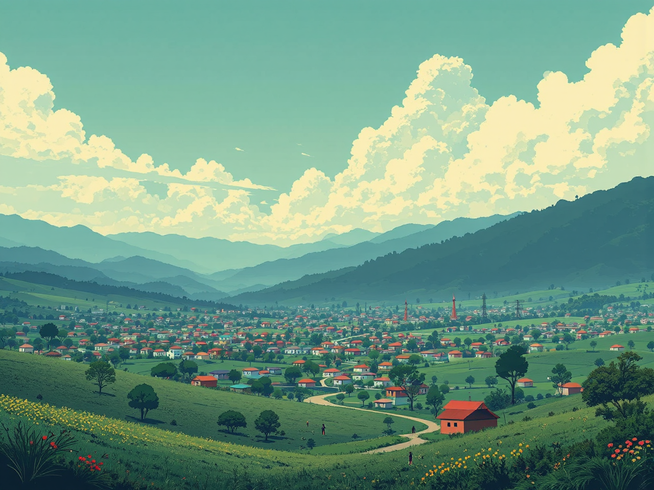 Cityscape in stylized Japanese
