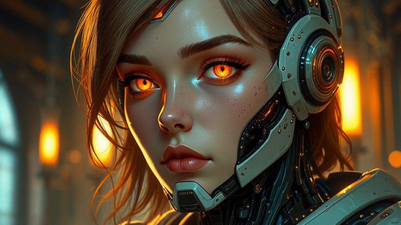 Cyborg portrait with intricate