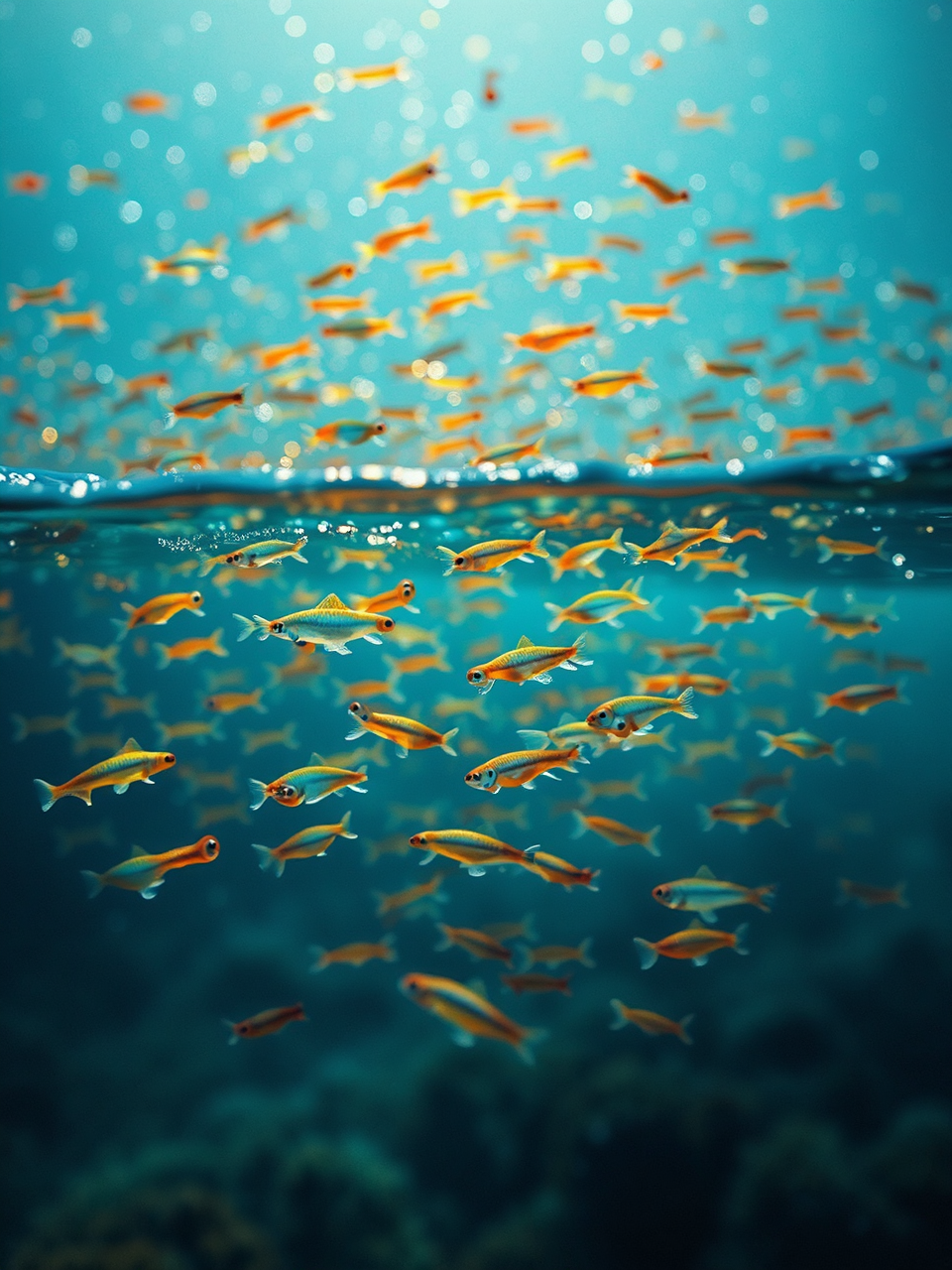 Guppies swimming together in