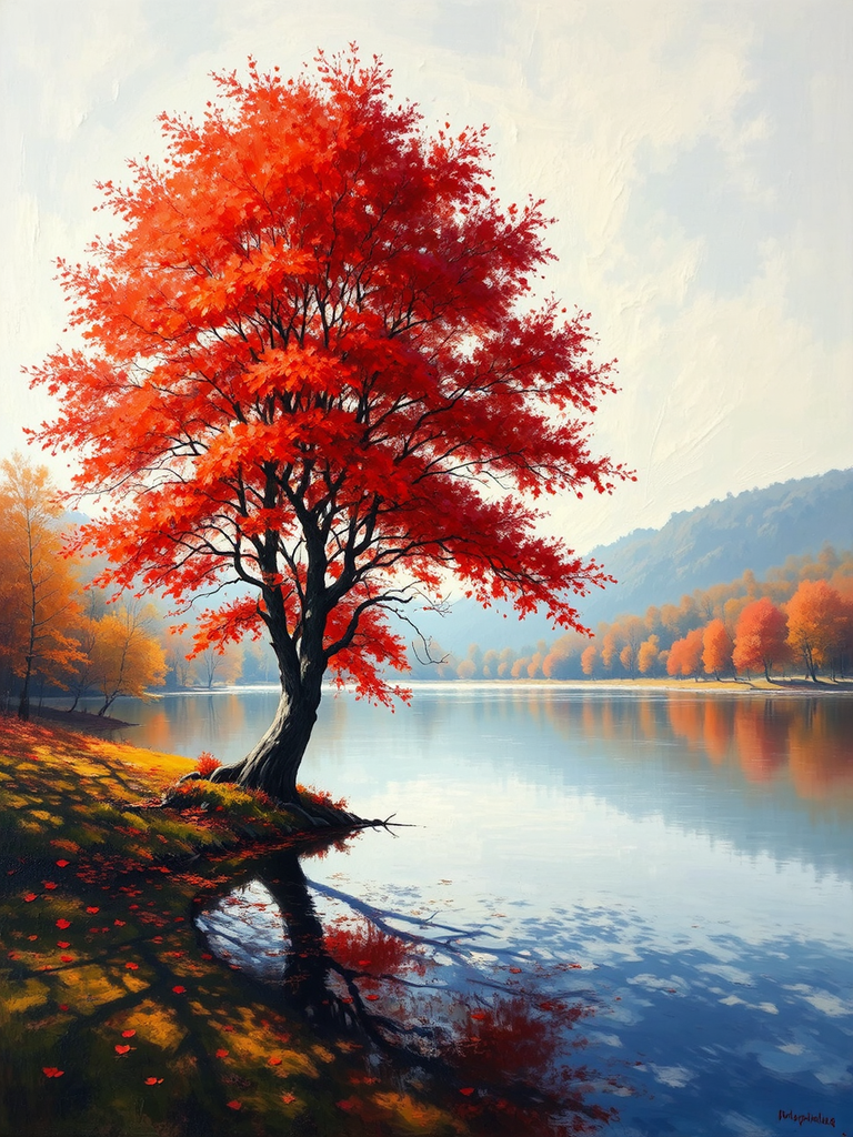 Autumn scenery with red