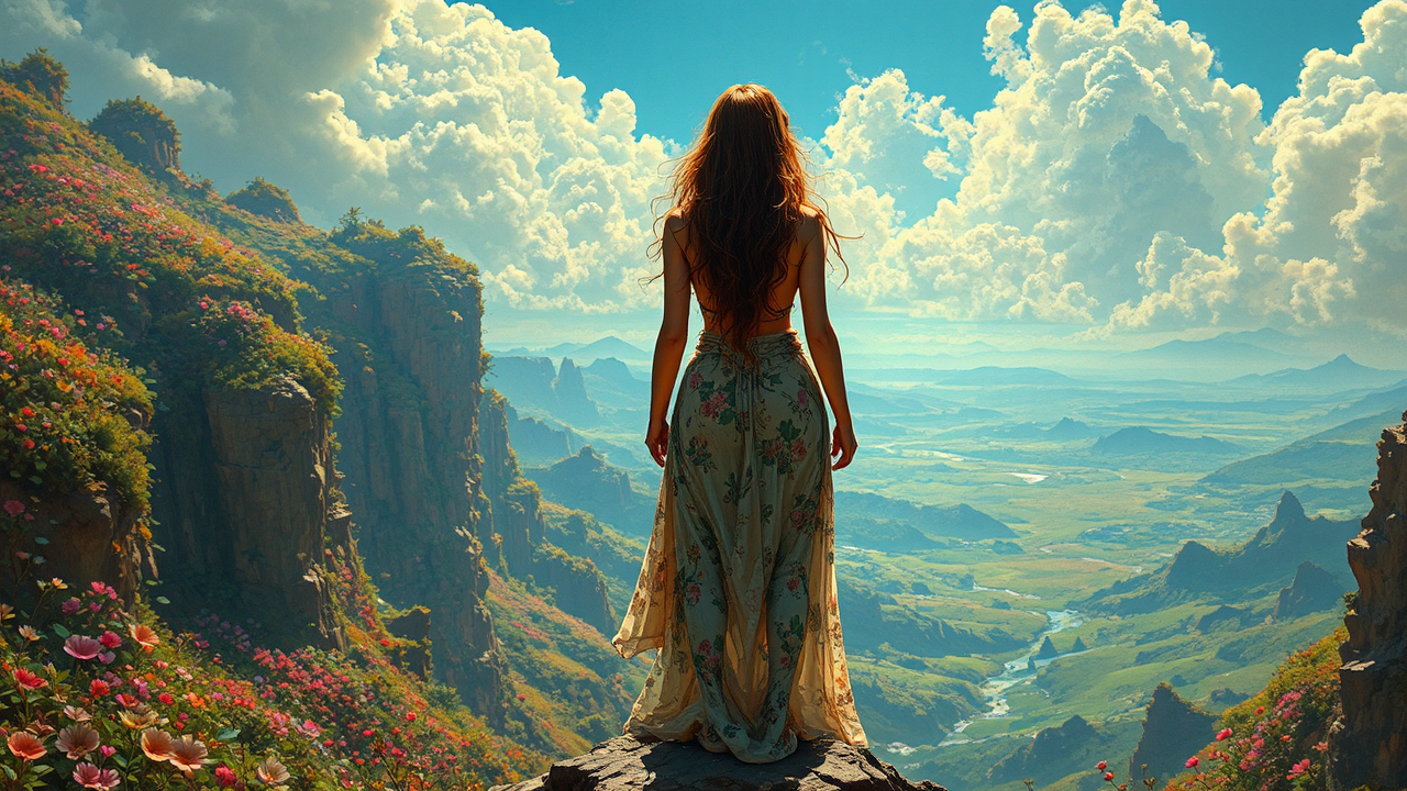 Woman stands on rocky