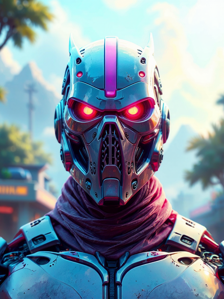 Cyborg robot wears ninja