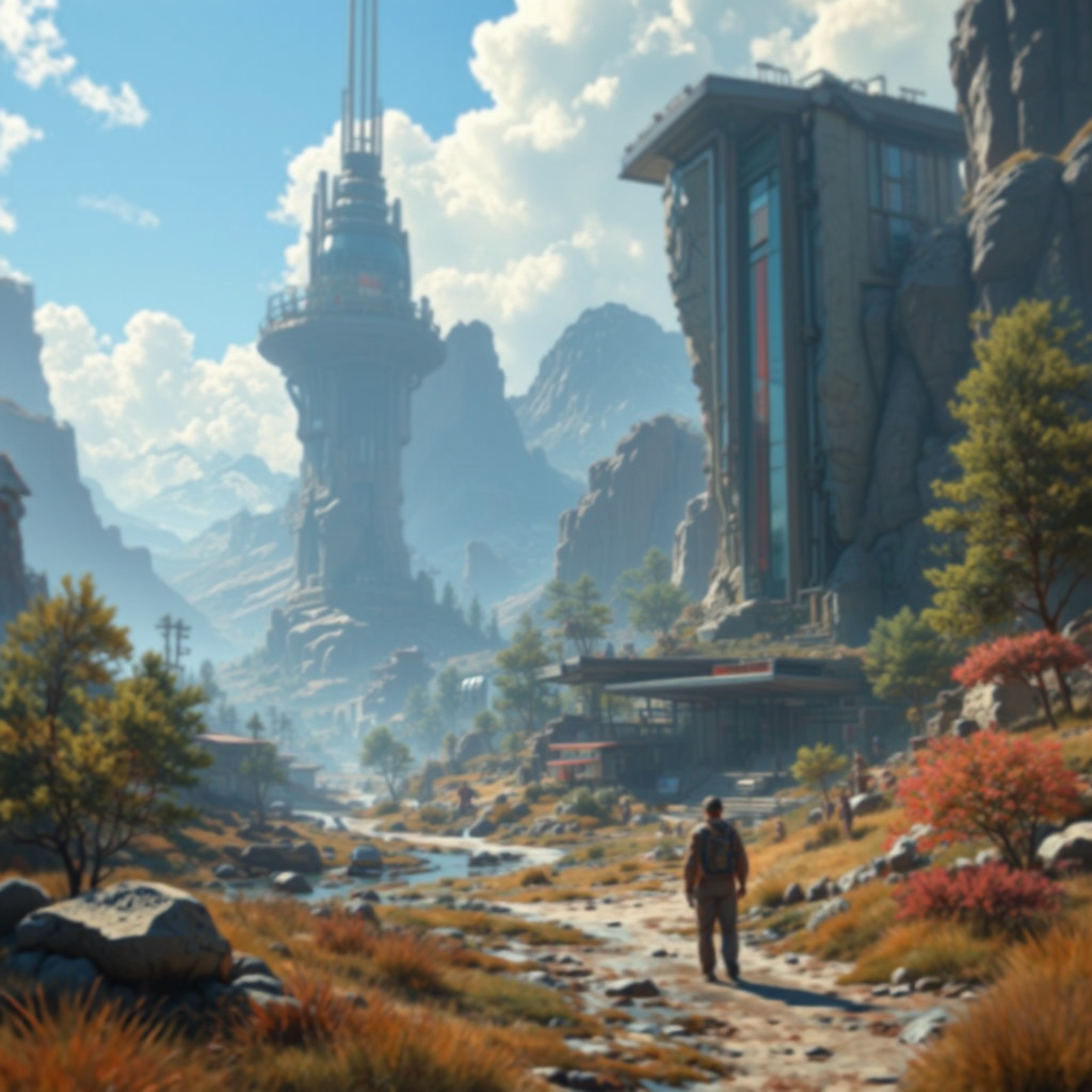 Hyper-realistic futuristic gaming landscape