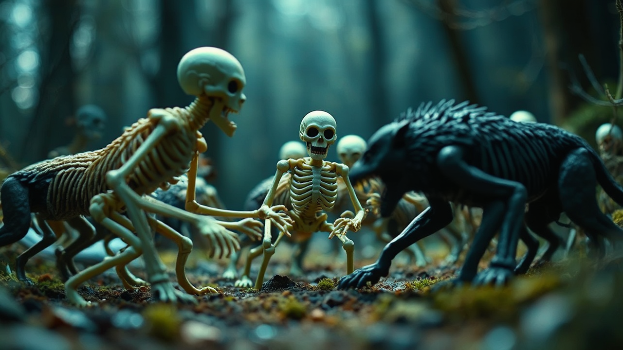 Plasticine skeletons fighting plasticine