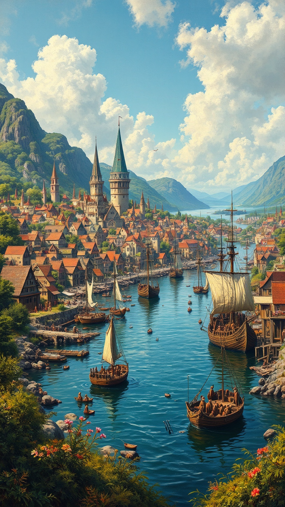 Viking warships in a