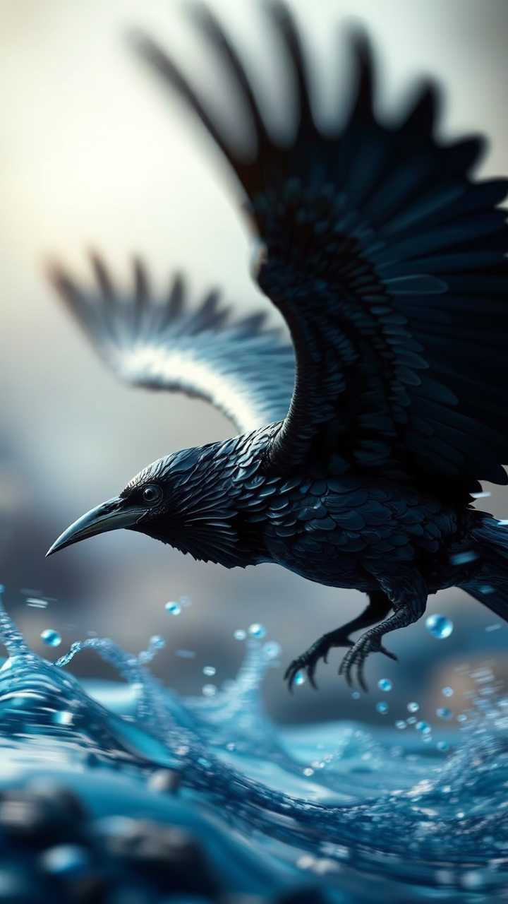 Raven in flight over