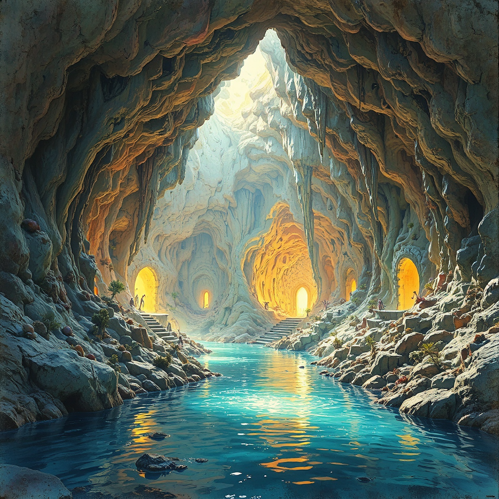 Underground city with brightly