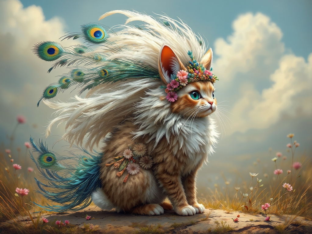 Fluffy cat-rabbit hybrid with