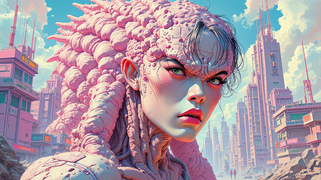 Pastel-colored futuristic city with