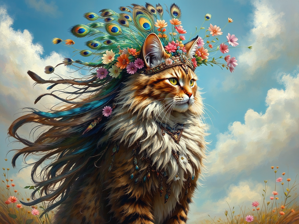 Tribal cat with peacock