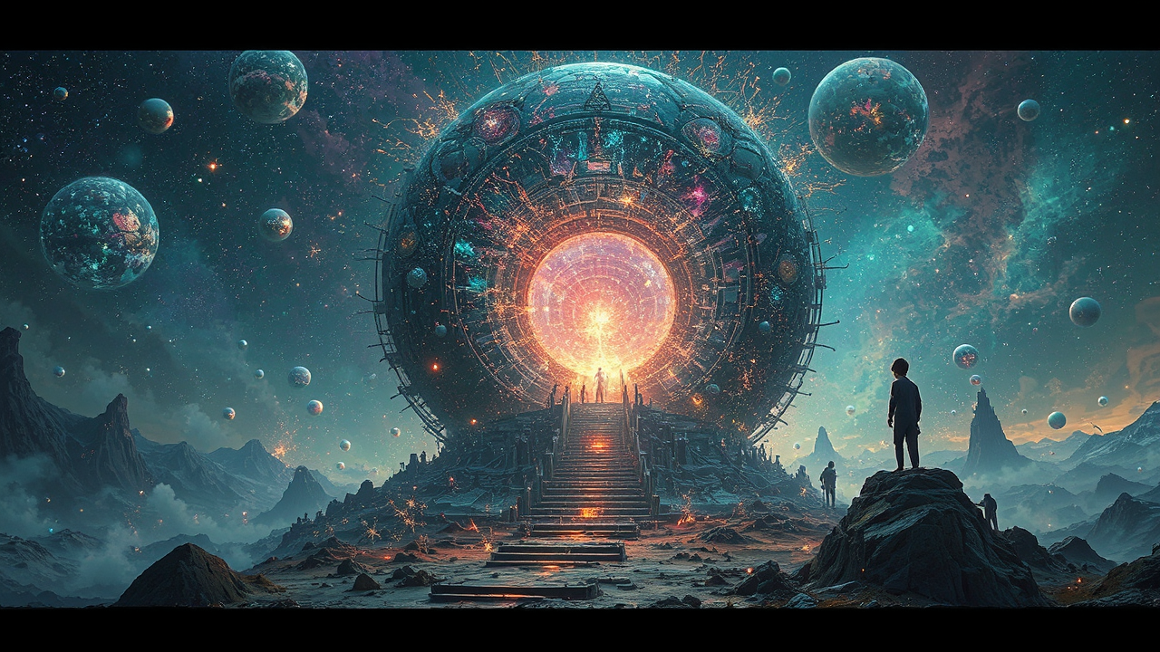 Galaxy orbs surround a