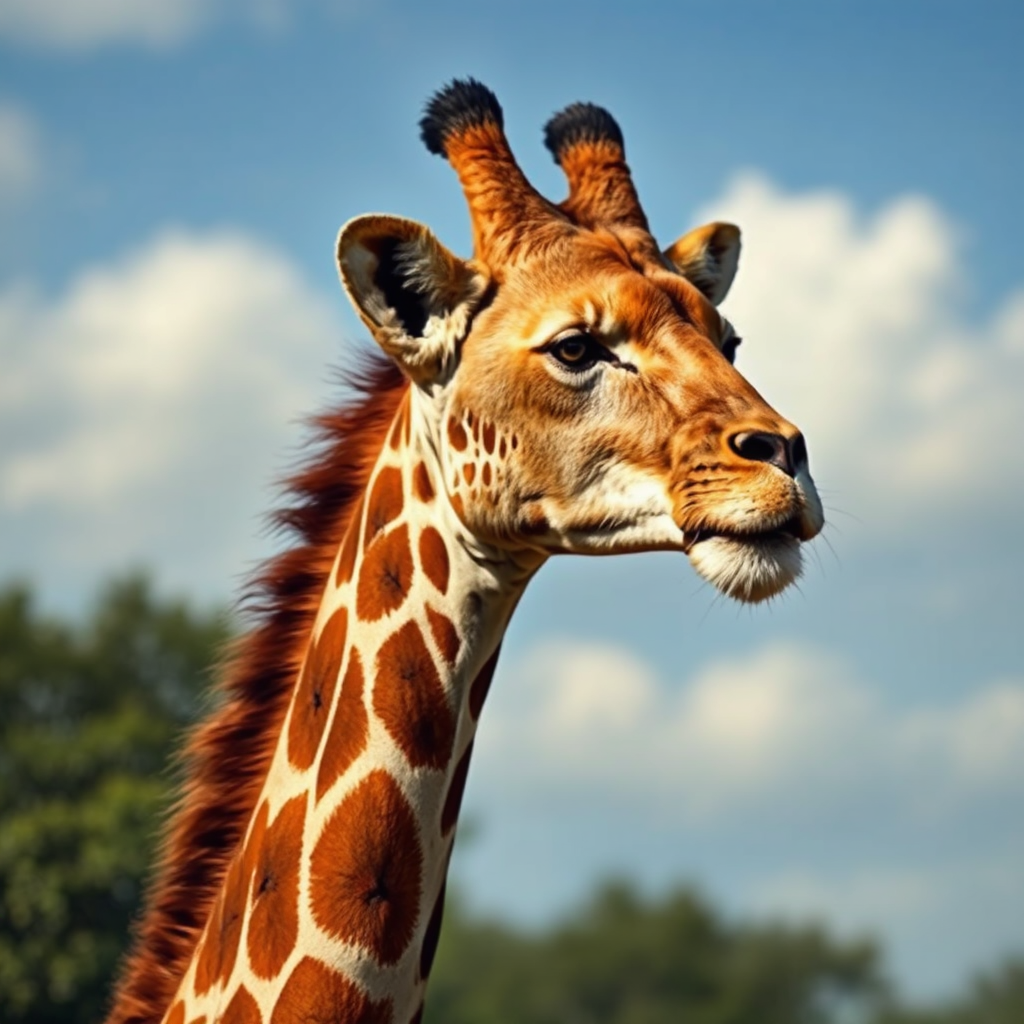 Lion's head on giraffe's