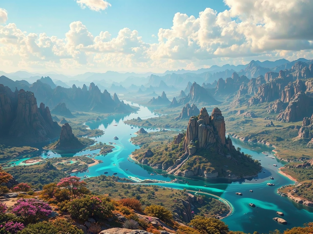 A serene, photorealistic landscape