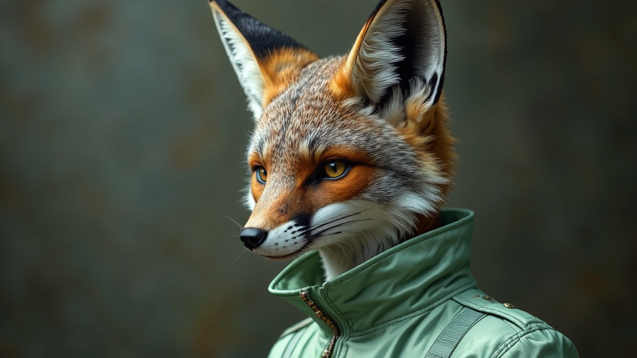 Hyperdetailed anthropomorphic fox in