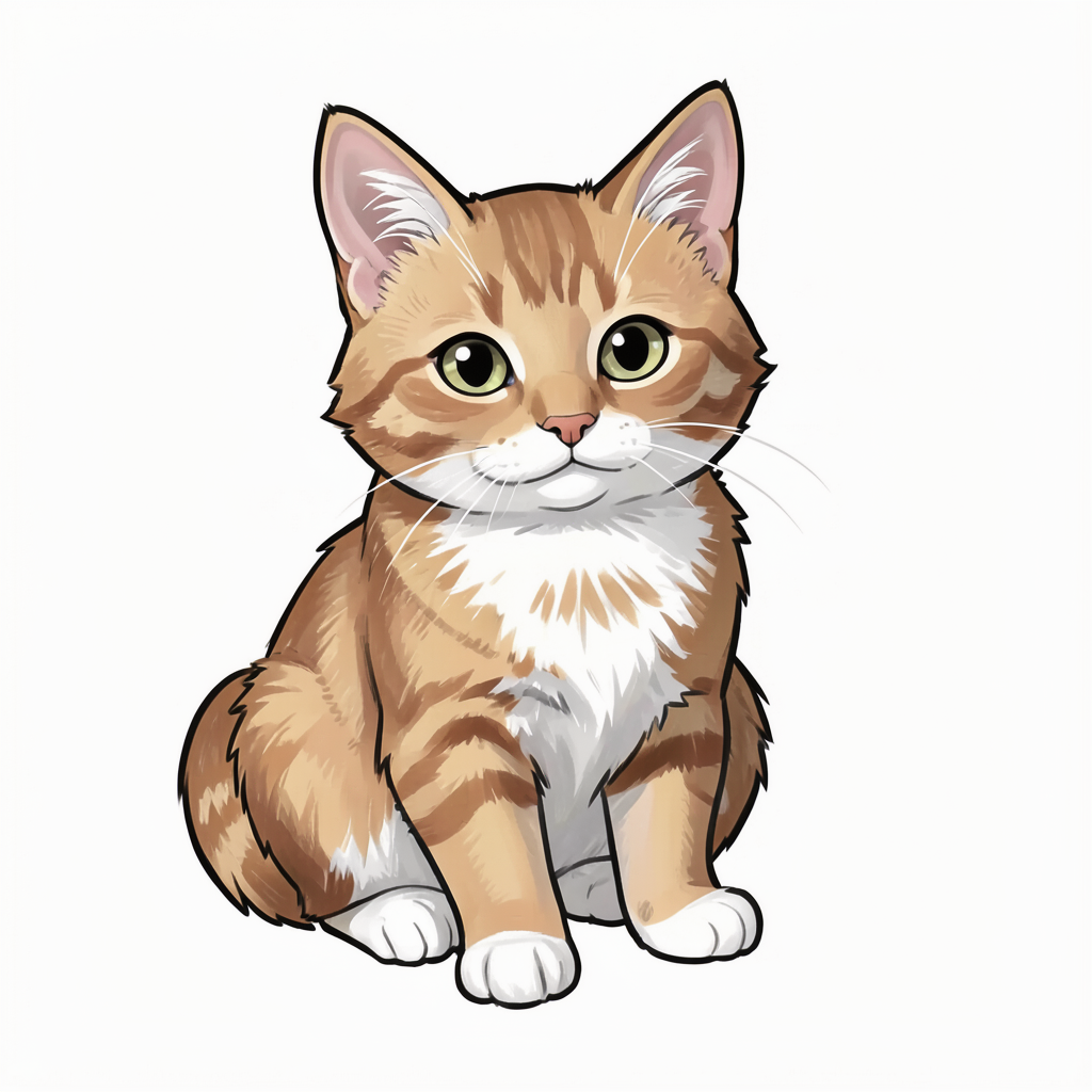 Fluffy orange cat with soft fur, sitting on a wooden windowsill, sunlight dappling its face. Warm...