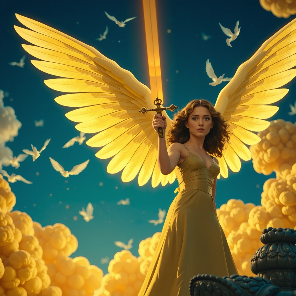 Angelic female holding large