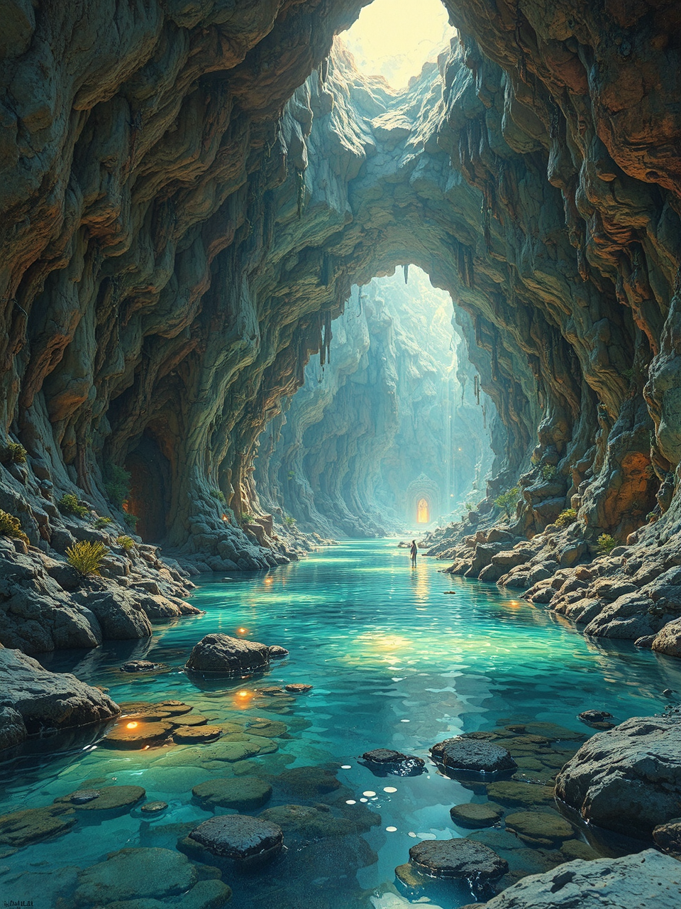 Underground city with illuminated
