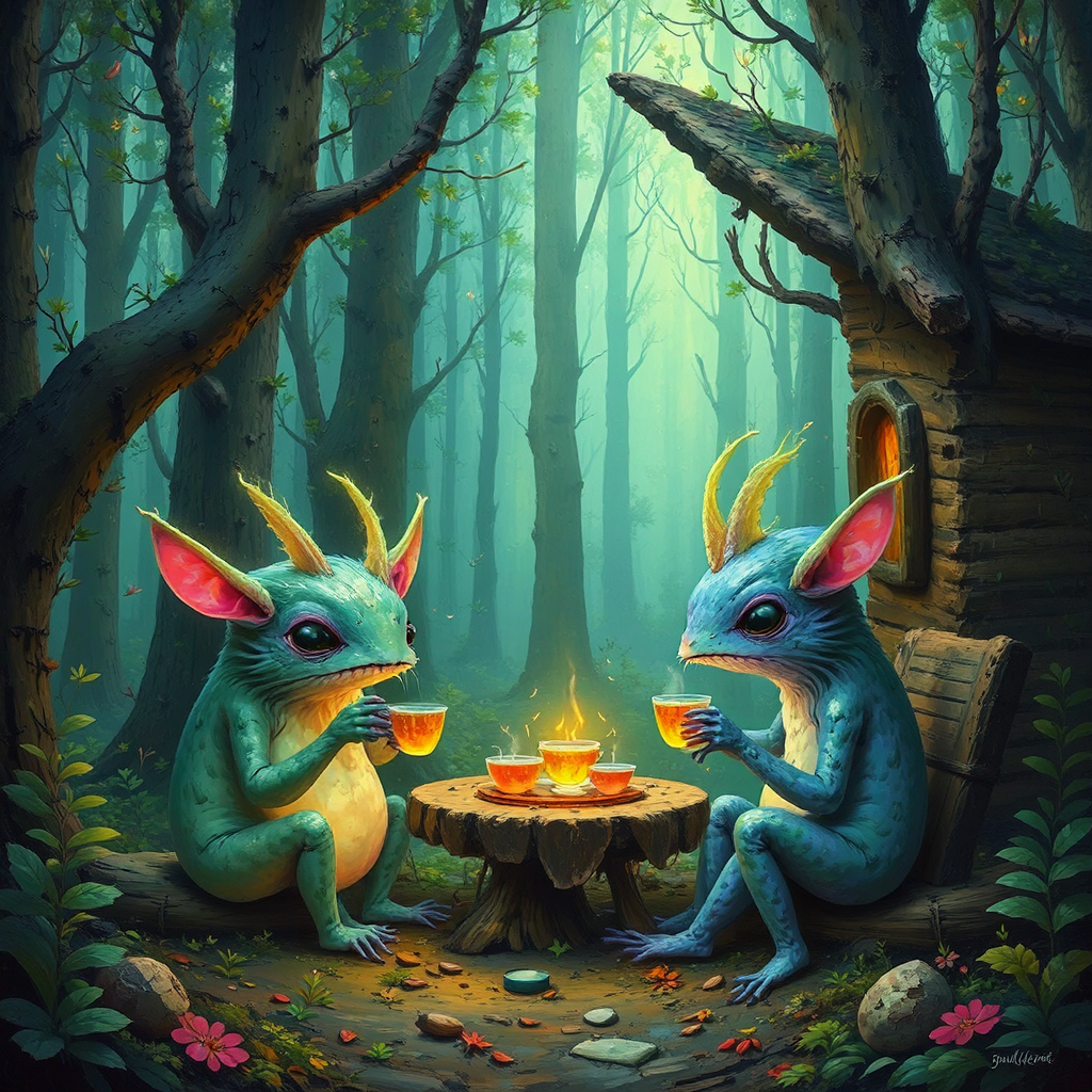Glowing creatures at a