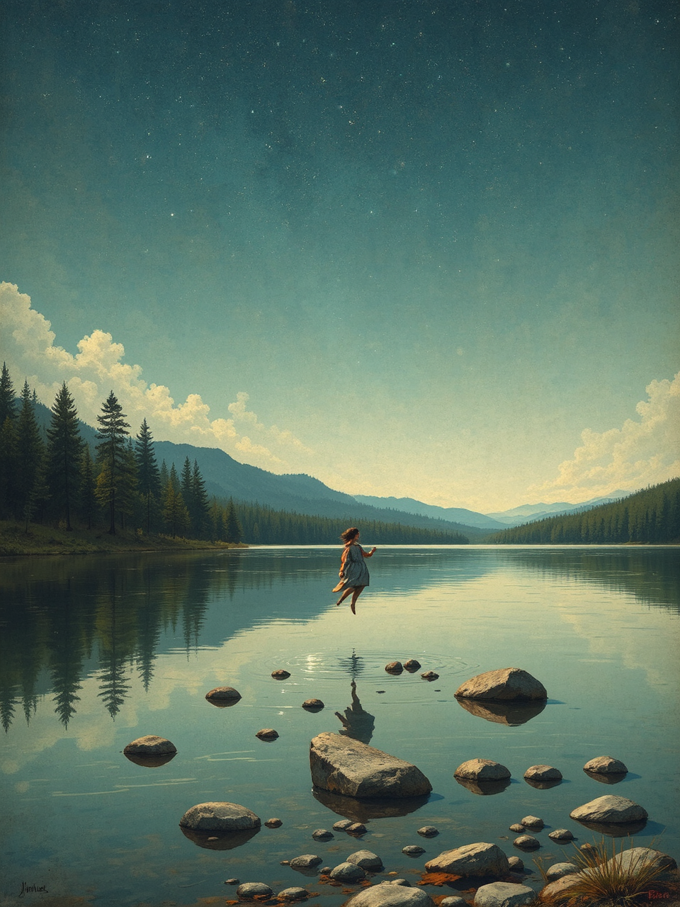 Man skipping stones on