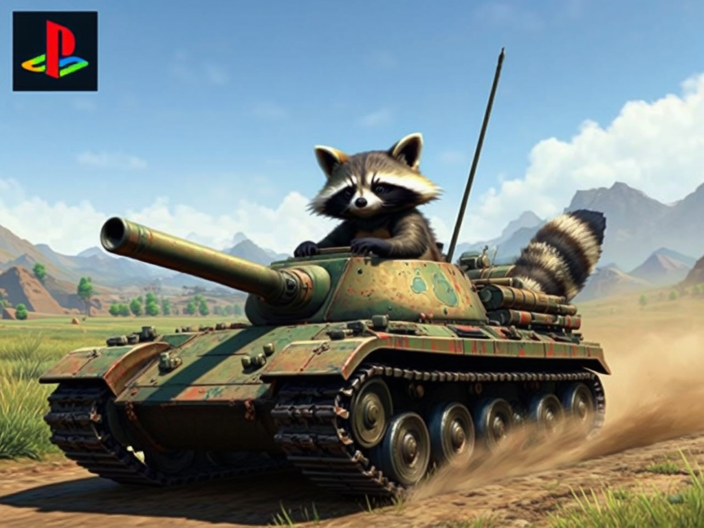 Raccoon drives tank in