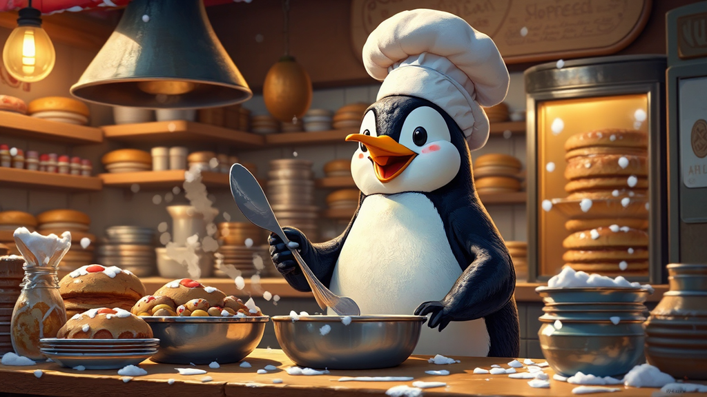 Penguin baking in a