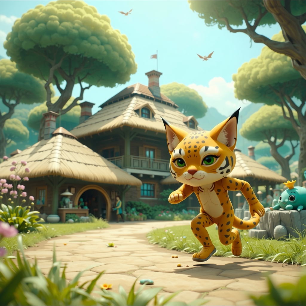 Anthro lynx child runs