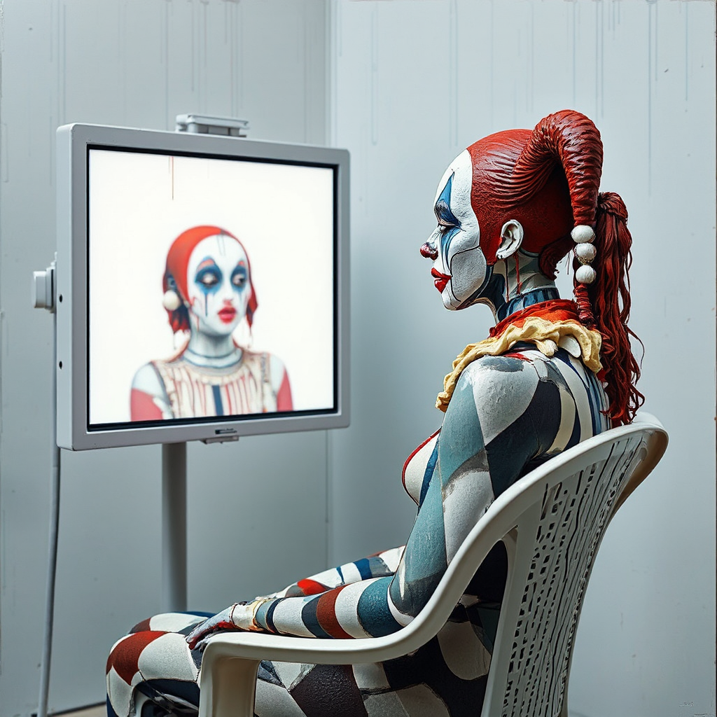 Harlequin looks at himself