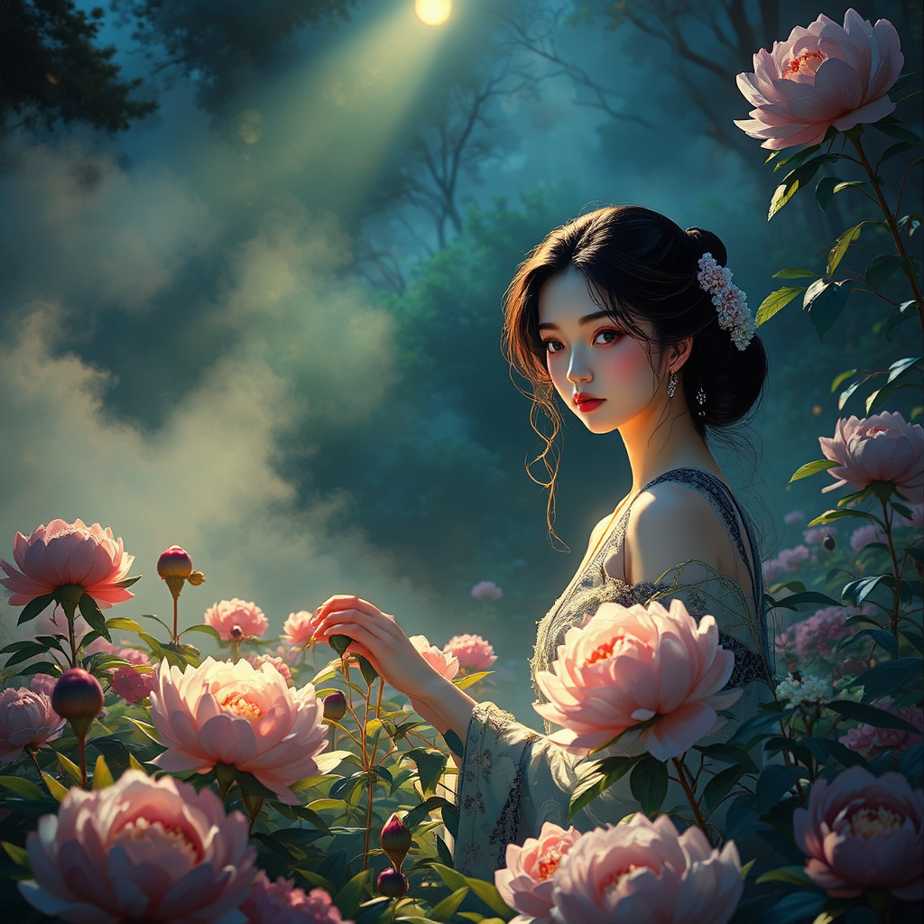 Woman cares for flowers
