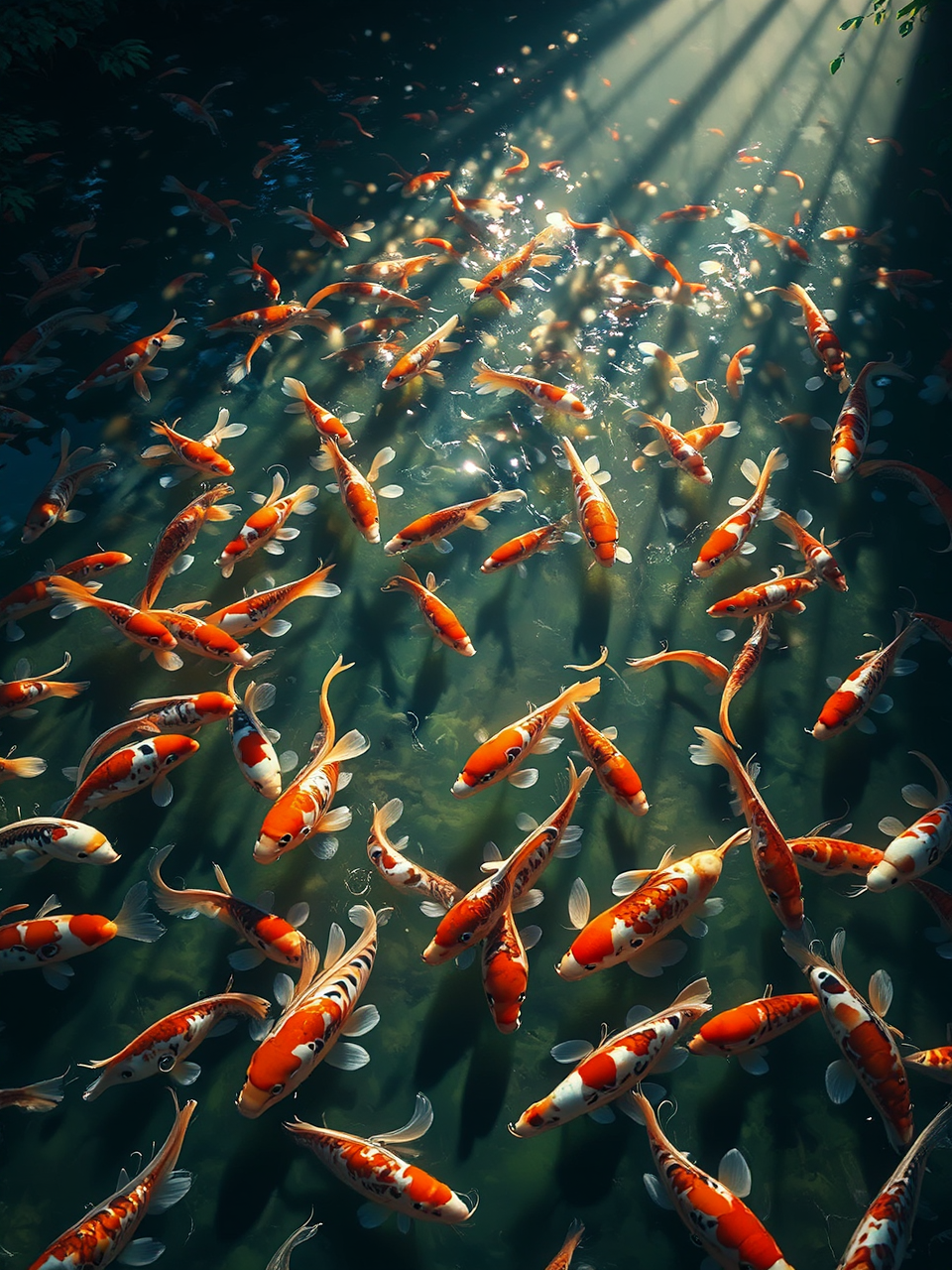 Koi swim in a