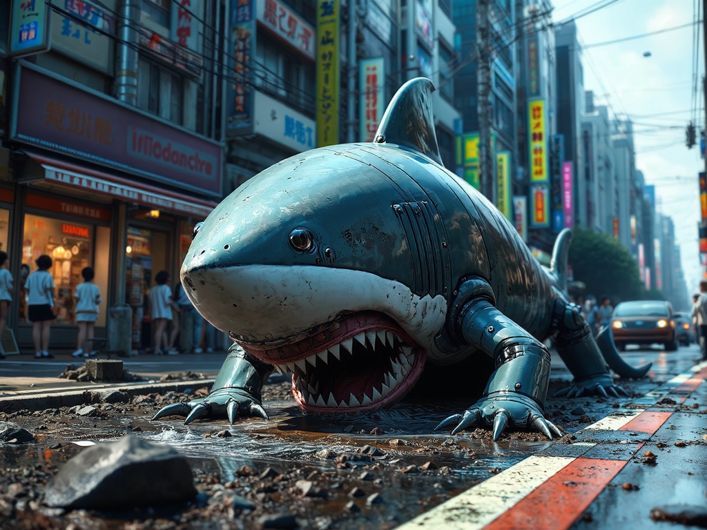 Shark robot emerges from