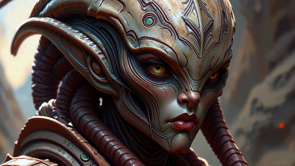 Ophidian alien warrior portrait.