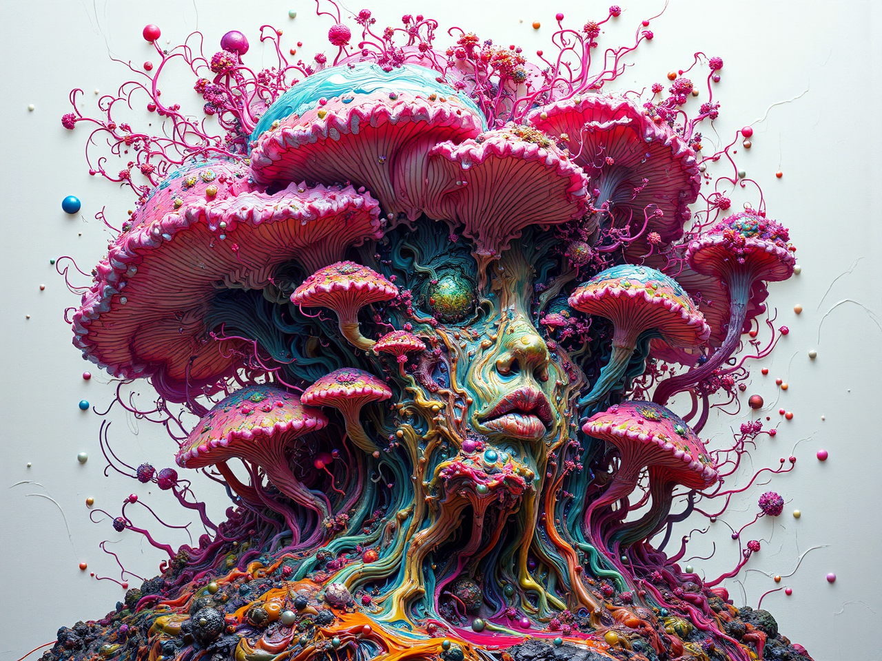 Vibrant cyberpunk fungal fractal
