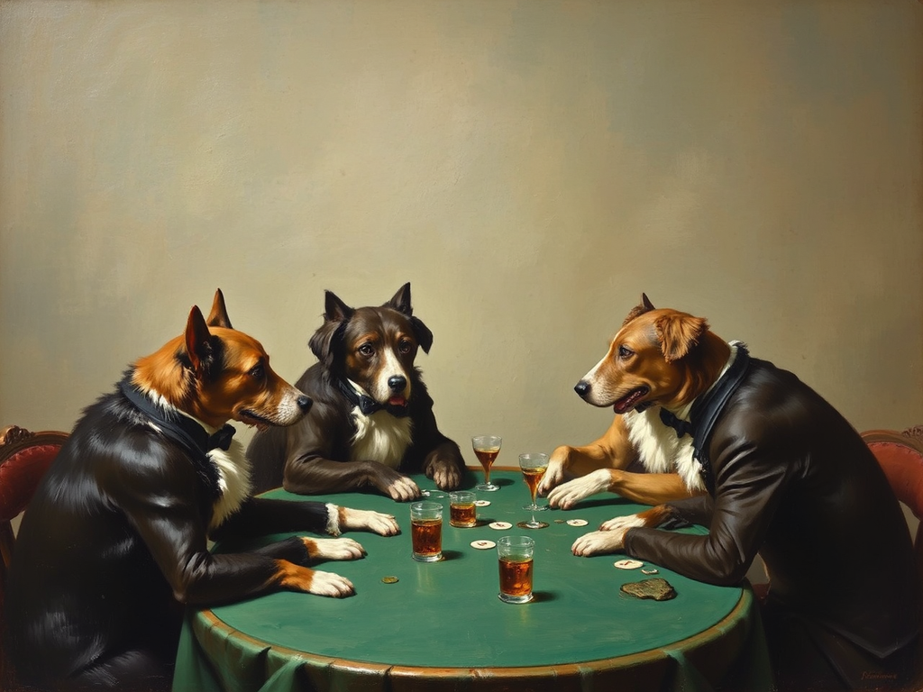 Dogs playing poker in