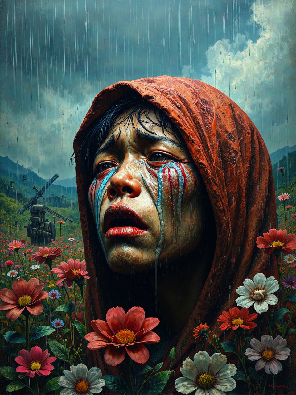 A woman cries amidst