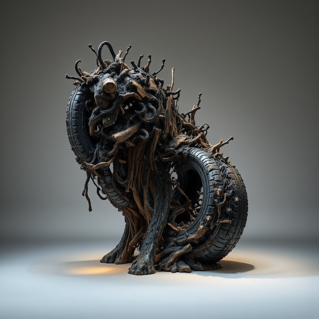 Mixed media abstract sculpture.