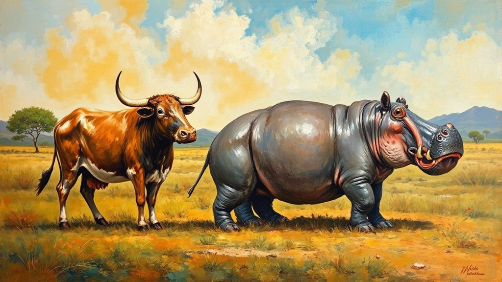 Highland cow and hippopotamus