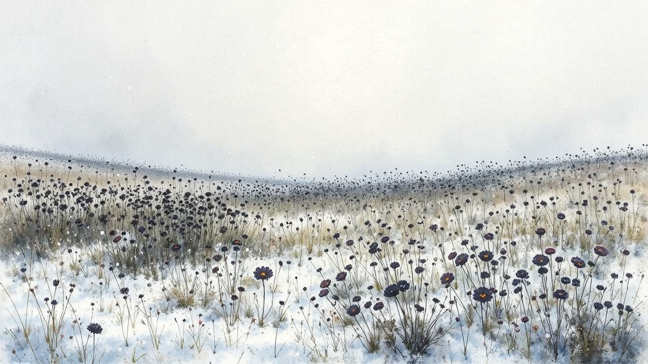 Snowy meadow with dark