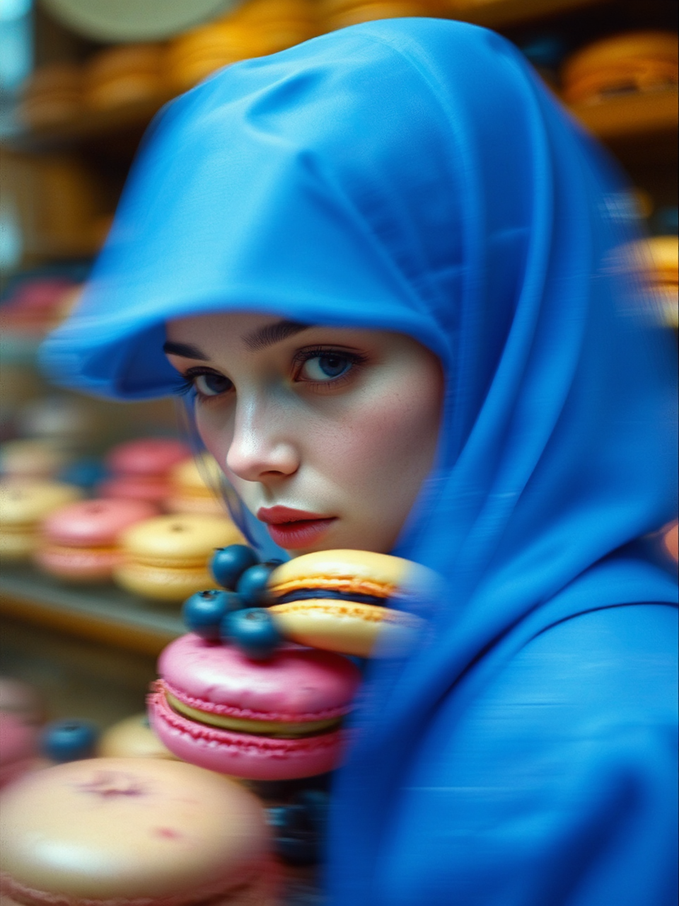Colourful pastries with blurred