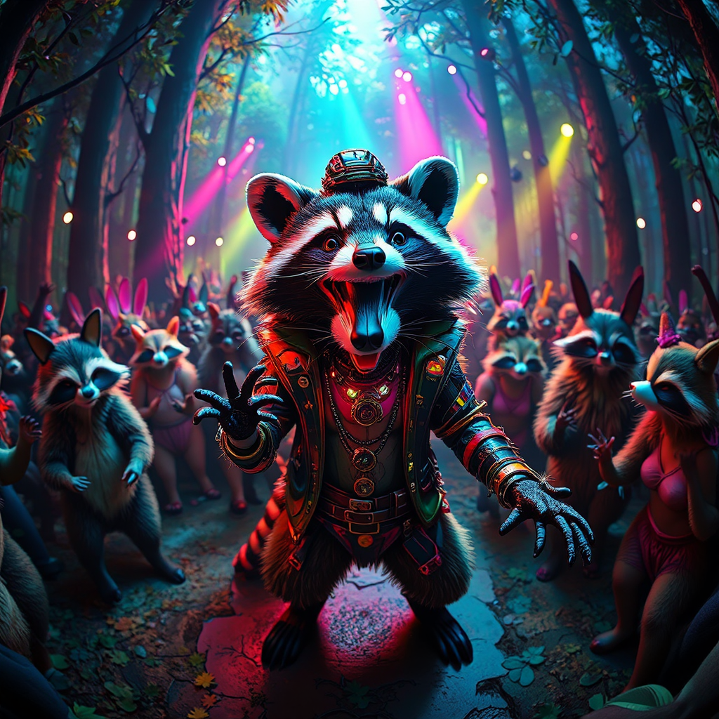 Raccoon in rave dancer