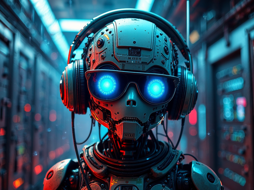 Futuristic robot in post-apocalyptic