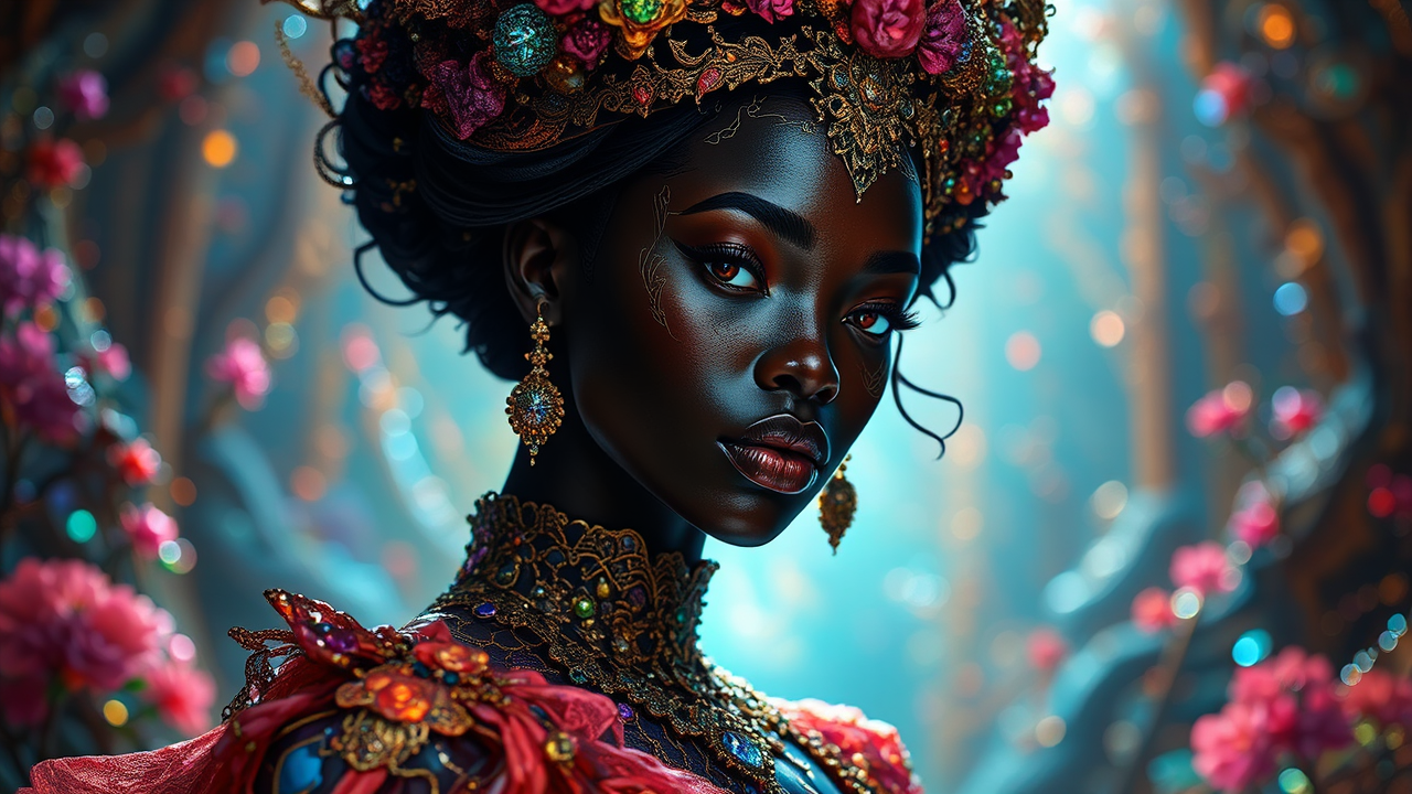 Dark-skinned female model in