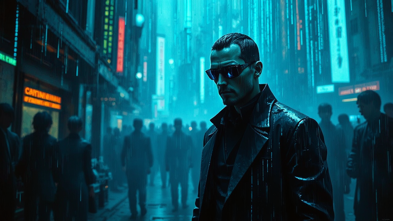 Dark futuristic cityscape at