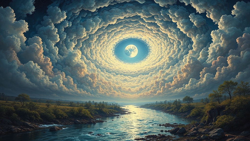 River under dramatic moonlit